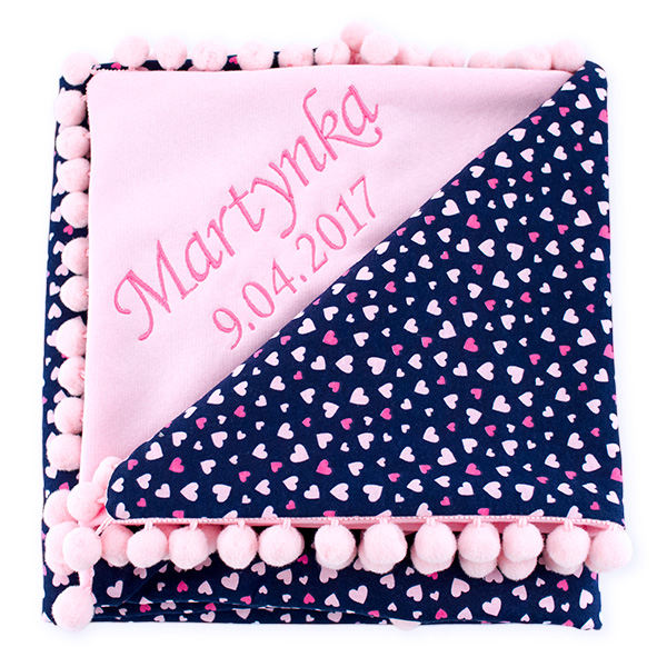 Cotton blanket with dedication Sophie 072 160x200 hearts