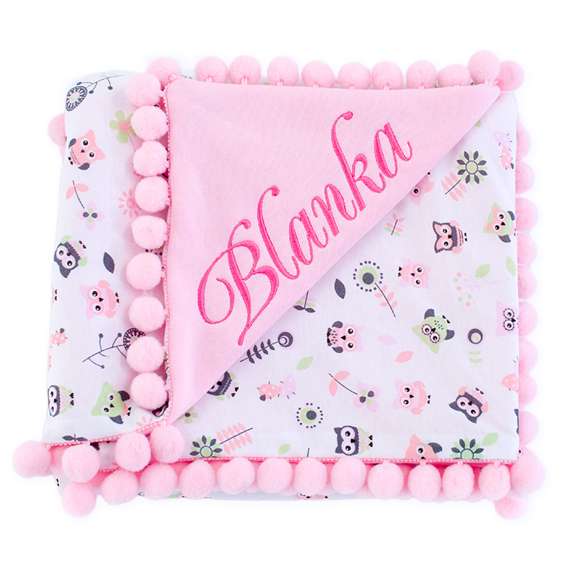 Cotton blanket with dedication Sophie 072 80x90 owls