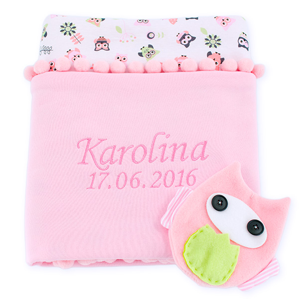 Cotton blanket with dedication Sophie 072 owls