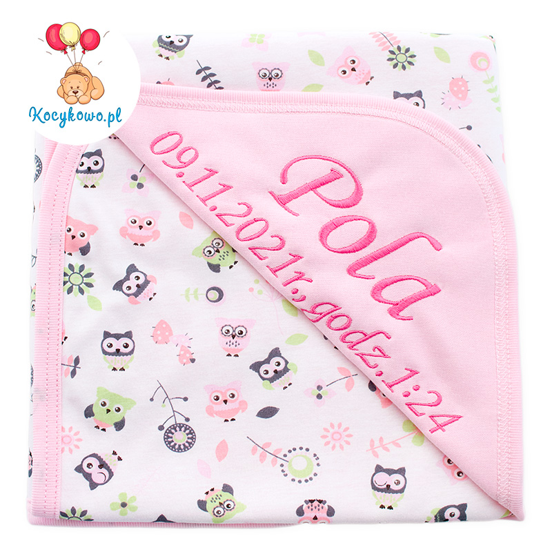 Cotton blanket with dedication Sophie 073 owls