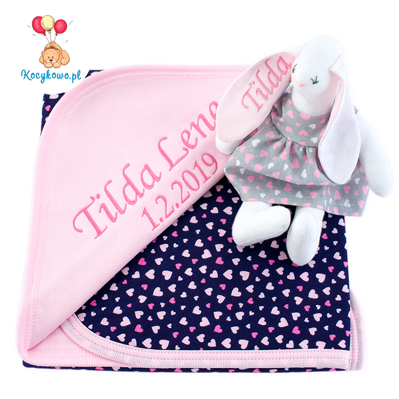 Cotton blanket with dedication Sophie 073 160x200 hearts