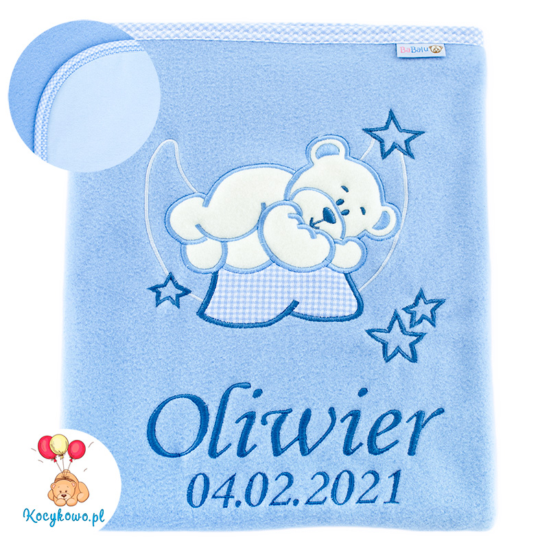 Big blanket with name teddy bear on the moon 052 blue