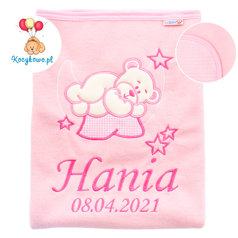 Blanket with a dedication 80x100 teddy bear 052 pink