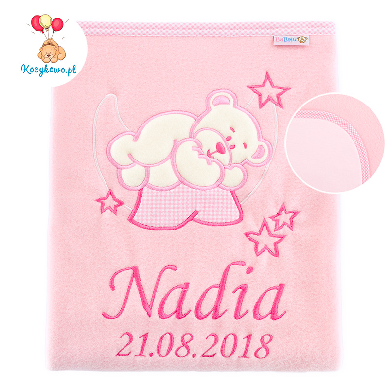 Big blanket with name teddy bear on the moon 052 pink