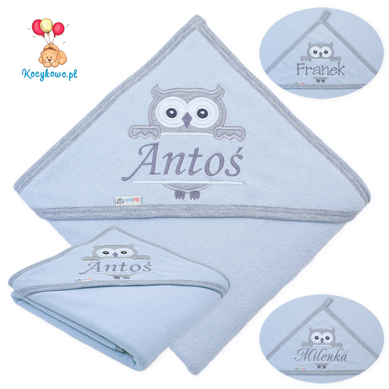 Bath cover - towel with name 100x100 Owl 088 grey
