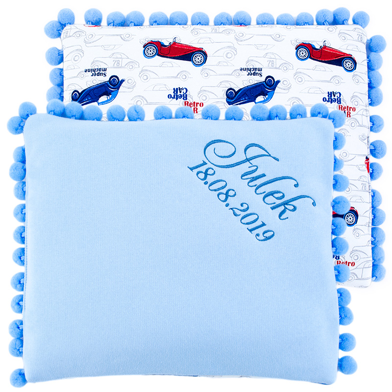 Cotton pillow with dedication 075 Sophie retro cars